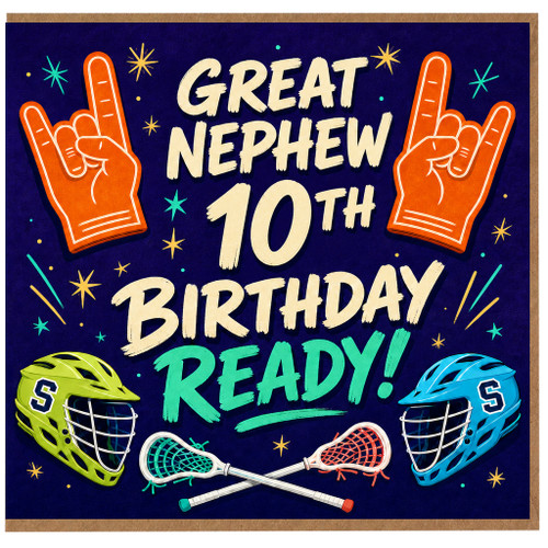 Great Nephew 10th Birthday Card, Lacrosse Sports Theme