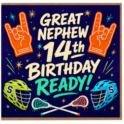 Great Nephew 14th Birthday Card, Sports Lacrosse Birthday Card