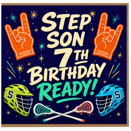 Step Son 7th Birthday Card, Sports Lacrosse Party Design