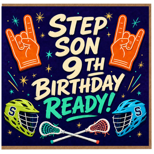 Step Son 9th Birthday Card, Sports Lacrosse Birthday Card