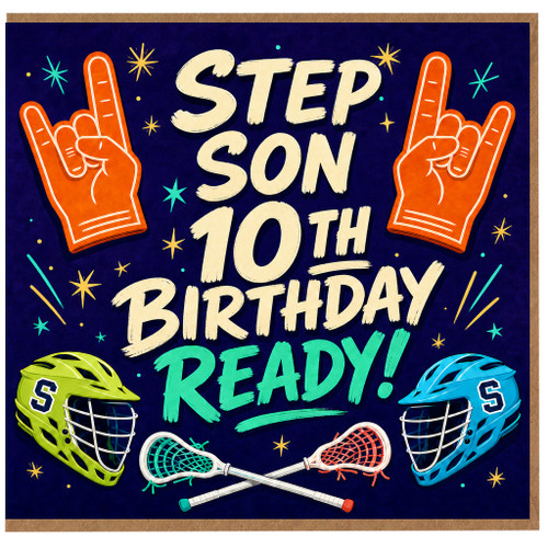 Step Son 10th Birthday Card, Sports Themed Birthday Card