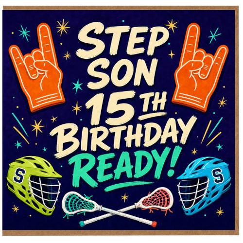 Step Son 15th Birthday Card, Sports Lacrosse Birthday Card