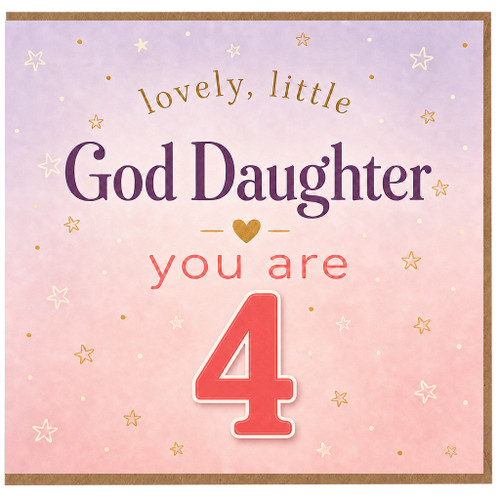 God Daughter 4th Birthday Card, Lovely Little You Are 4 Starry Design