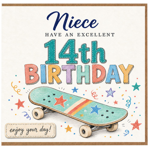 Niece 14th Birthday Card, Have an Excellent 14th Birthday Skateboard Design