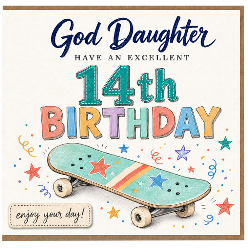 God Daughter 14th Birthday Card, Have an Excellent 14th Birthday Skateboard Design