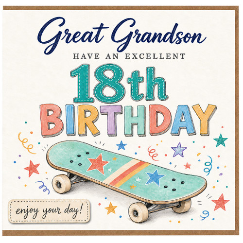 18th Birthday Card for Great Grandson, Skateboard Birthday Card