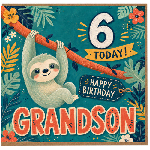 Grandson 6th Birthday Card, Cute Sloth Happy Birthday Card