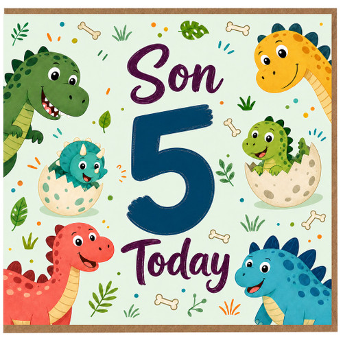 Son 5th Birthday Card, Cute Dinosaur Birthday Card for Son