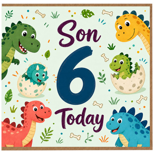 Son 6th Birthday Card, Cute Dinosaur 6 Today Birthday Card