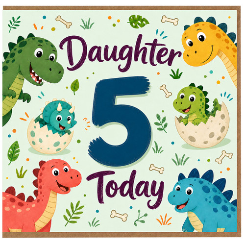 5th Birthday Card for Daughter, Cute Dinosaur Daughter 5 Today Card