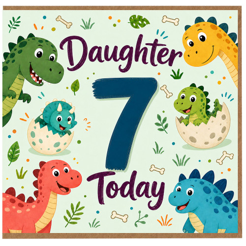 Daughter 7th Birthday Card, Dinosaur 7 Today Card