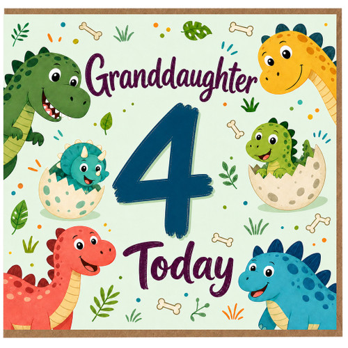 Granddaughter 4th Birthday Card, Cute Dinosaur 4 Today Card