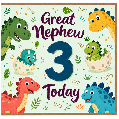 Great Nephew 3rd Birthday Card, Cute Dinosaur Birthday Card