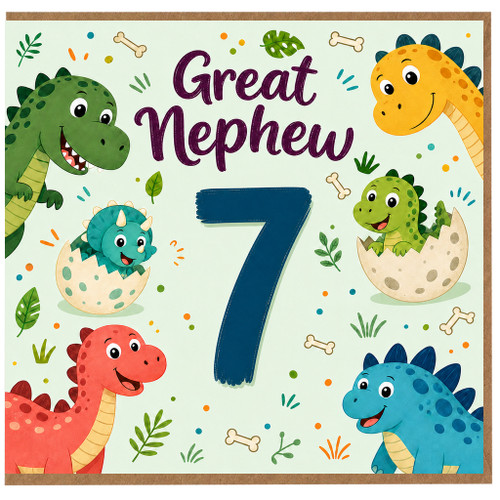 7th Birthday Card for Great Nephew, Dinosaur Birthday Card
