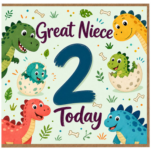 Great Niece 2nd Birthday Card, Dinosaur Birthday Card