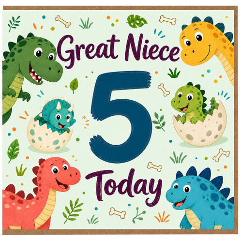 Great Niece 5th Birthday Card, Cute Dinosaur Birthday Card