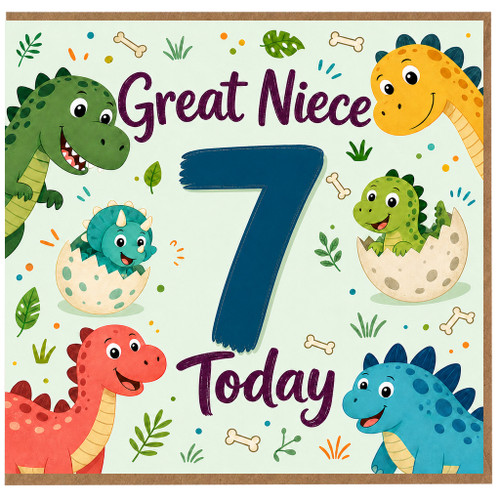 Great Niece 7th Birthday Card, Cute Dinosaur Age 7 Today Card