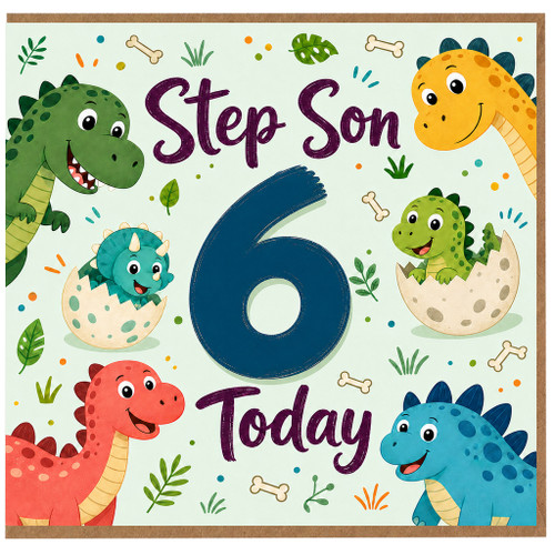 6th Birthday Card for Step Son, Dinosaur Birthday Card, 6 Today