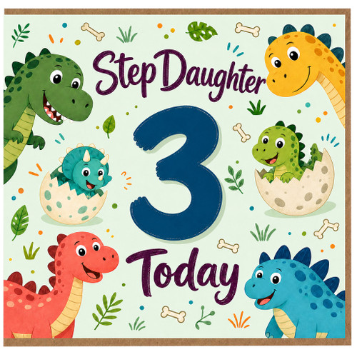 Step Daughter 3rd Birthday Card, Dinosaur Theme