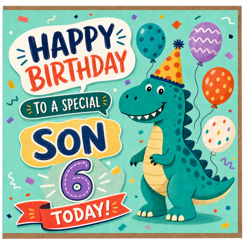 Son 6th Birthday Card, Happy Birthday to a Special Son Today Dinosaur Card