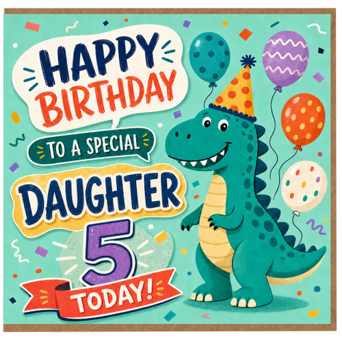 5th Birthday Card for Daughter, Dinosaur Birthday Card