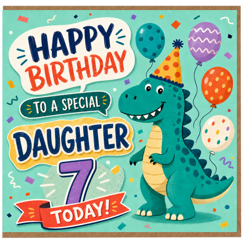 7th Birthday Card for Daughter, Dinosaur Happy Birthday to a Special Daughter 7 Today Card