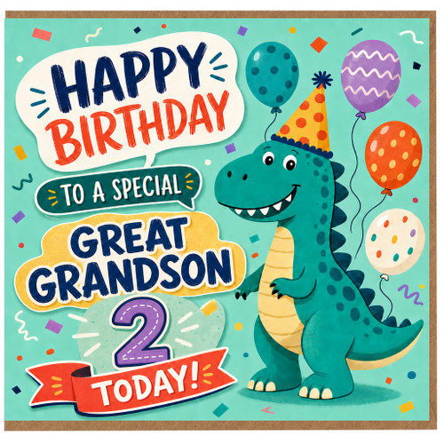 Great Grandson 2nd Birthday Card, Dinosaur Happy Birthday To A Special Great Grandson