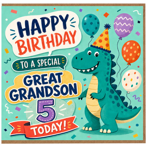 5th Birthday Card for Great Grandson, Dinosaur Birthday Card