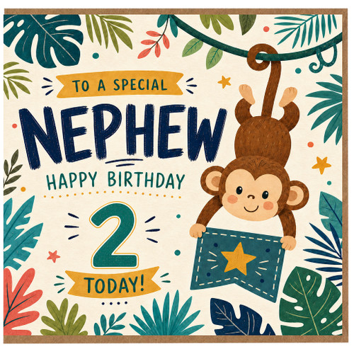 Nephew 2nd Birthday Card, To A Special Nephew Happy Birthday 2 Today Jungle Monkey Card