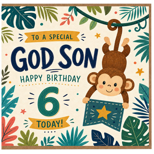 God Son 6th Birthday Card, To a Special God Son Happy Birthday Card