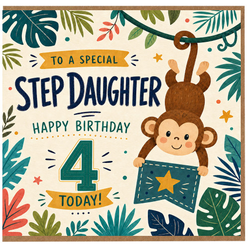 Step Daughter 4th Birthday Card, Happy Birthday Step Daughter Card
