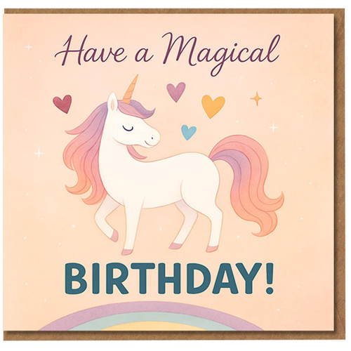 Unicorn Birthday Card for Kids - Have a Magical BIRTHDAY - Cute Pastel Rainbow and Hearts Design
