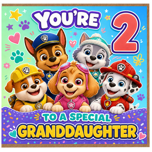 Granddaughter 2nd Birthday Card, Cute Cartoon Puppies Design