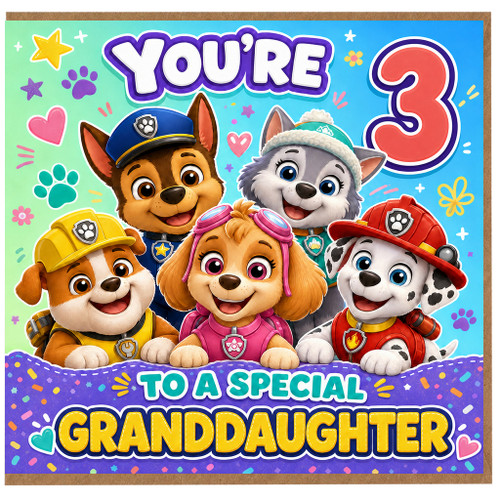 Granddaughter 3rd Birthday Card, Cute Cartoon Puppies Card