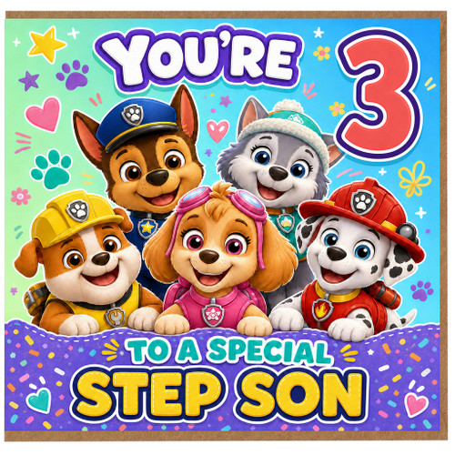 3rd Birthday Card for Step Son, Cute Cartoon Puppies Birthday Card