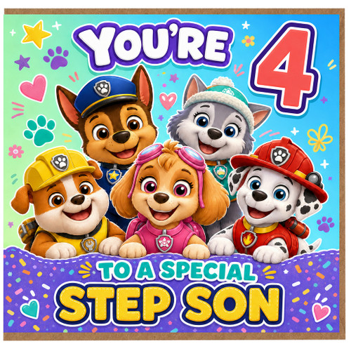 4th Birthday Card for Step Son, Cute Puppy Character Design