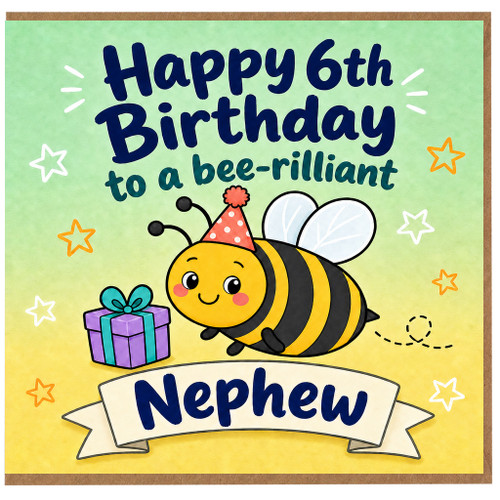 6th Birthday Card for Nephew, Cute Bee - rilliant Nephew Birthday Card