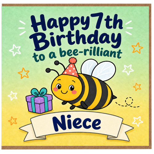 Niece 7th Birthday Card, Happy 7th Birthday to a Bee - rilliant Niece Card