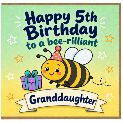 5th Birthday Card for Granddaughter, Cute Bee Brilliant Birthday Card
