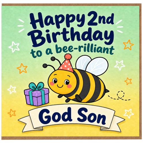 Godson 2nd Birthday Card, Bee - rilliant Birthday Card for God Son