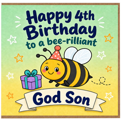 God Son 4th Birthday Card, Bee - rilliant Birthday Card