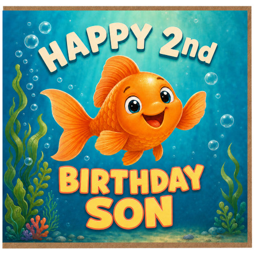2nd Birthday Card for Son, Cute Goldfish Underwater Birthday Card