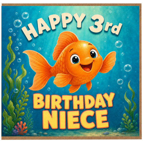 3rd Birthday Card for Niece, Happy Birthday Goldfish Card