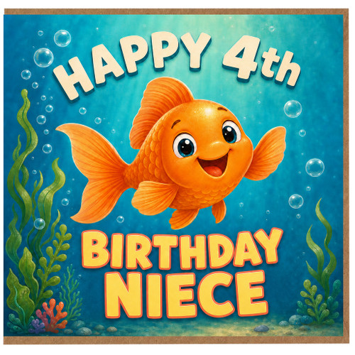 Niece 4th Birthday Card, Cute Fish Underwater Birthday Card