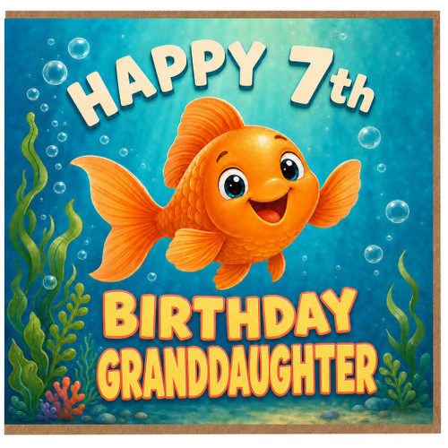 Granddaughter 7th Birthday Card, Cute Goldfish Underwater Birthday Card