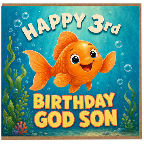 3rd Birthday God Son Card, Happy Birthday Underwater Goldfish Design