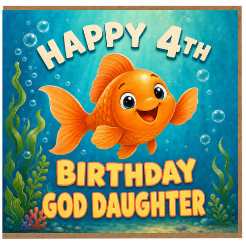 God Daughter 4th Birthday Card, Happy Birthday Goldfish Underwater Design