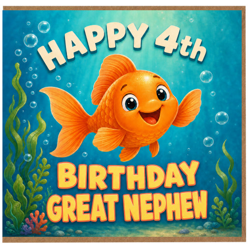4th Birthday Card for Great Nephew, Cute Goldfish Underwater Birthday Card
