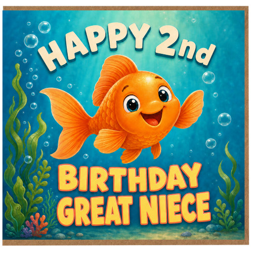 2nd Birthday Card for Great Niece, Cute Goldfish Underwater Birthday Card
