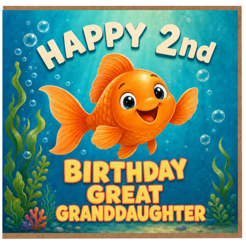 Great Granddaughter 2nd Birthday Card, Happy 2nd Birthday Card with Cute Goldfish